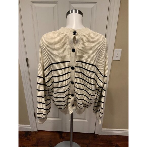 Alex Mill Cream & Navy Striped Button Back Sweater, Size XL $150 Size XL - Picture 9 of 12